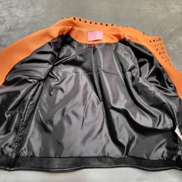 Azalea Wang Graffiti Screams Jacket Womens XL Moto Studded Faux Leather WX055D - Picture 4 of 15